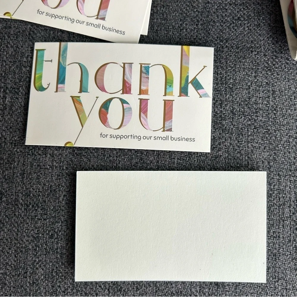 25 THANK YOU Business Cards + 25 Stickers, Starter Set, Colorful, Gold Foil